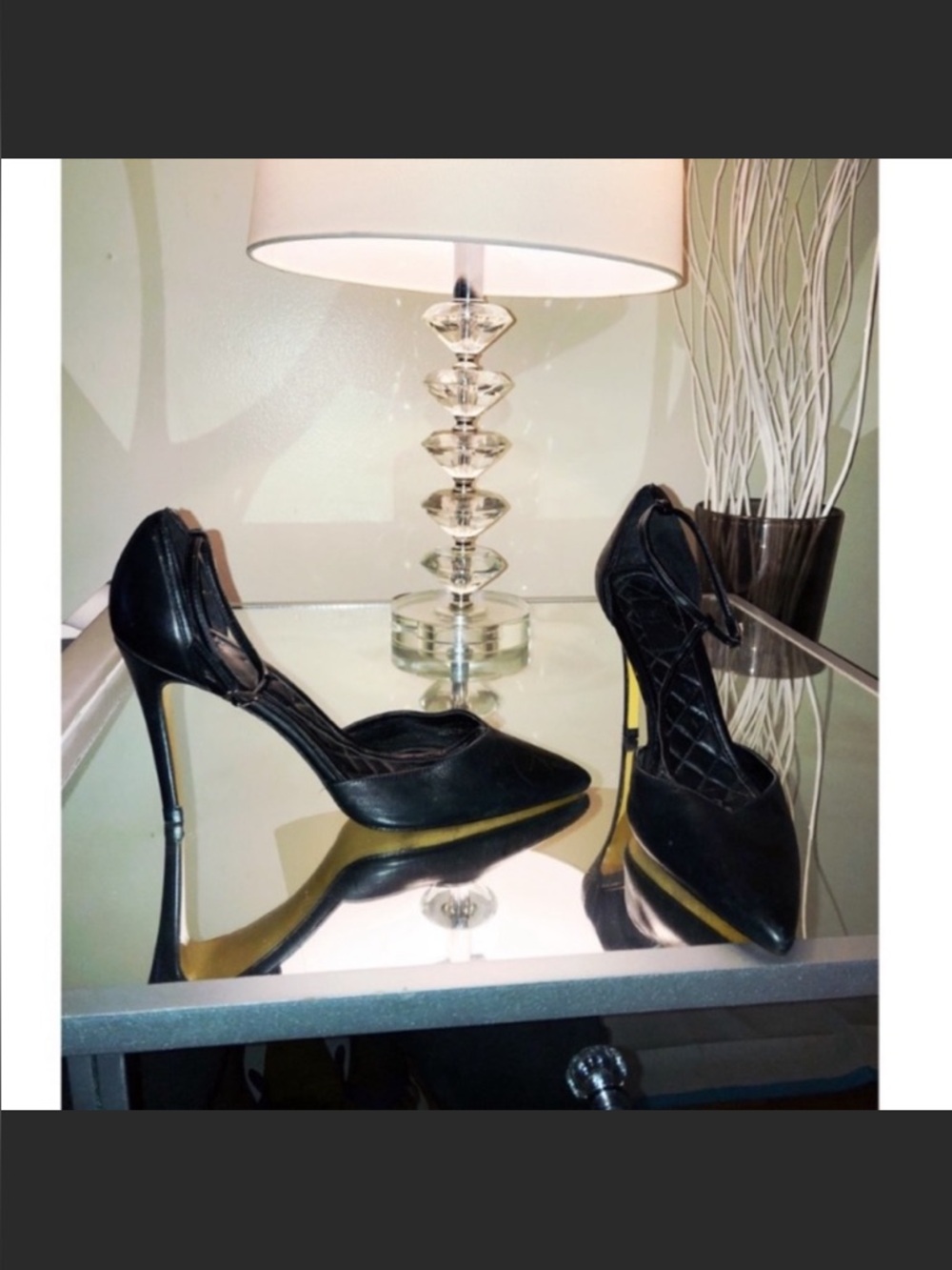 Zara Black Pointed-Toe Stiletto Heels with Ankle Strap